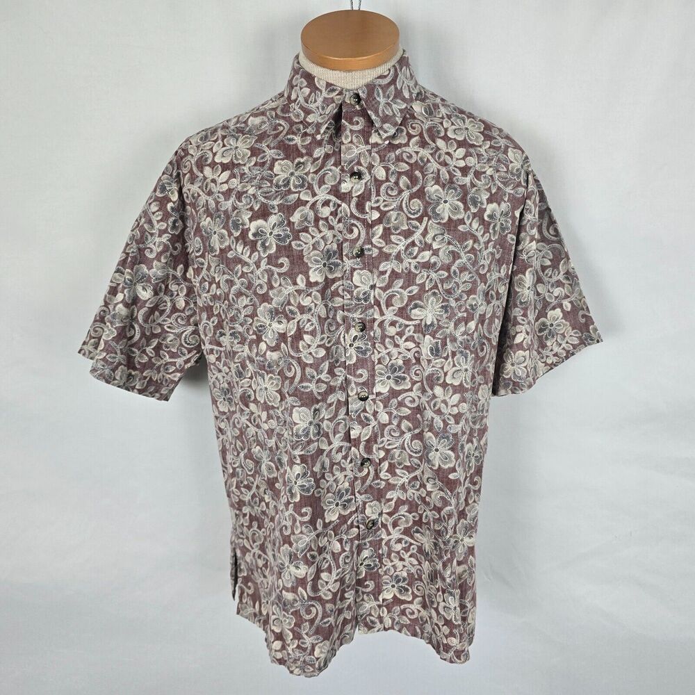 Cooke Stree Honolulu Shirt Men's L Red Tan Gray Floral Button Down Short Sleeve
